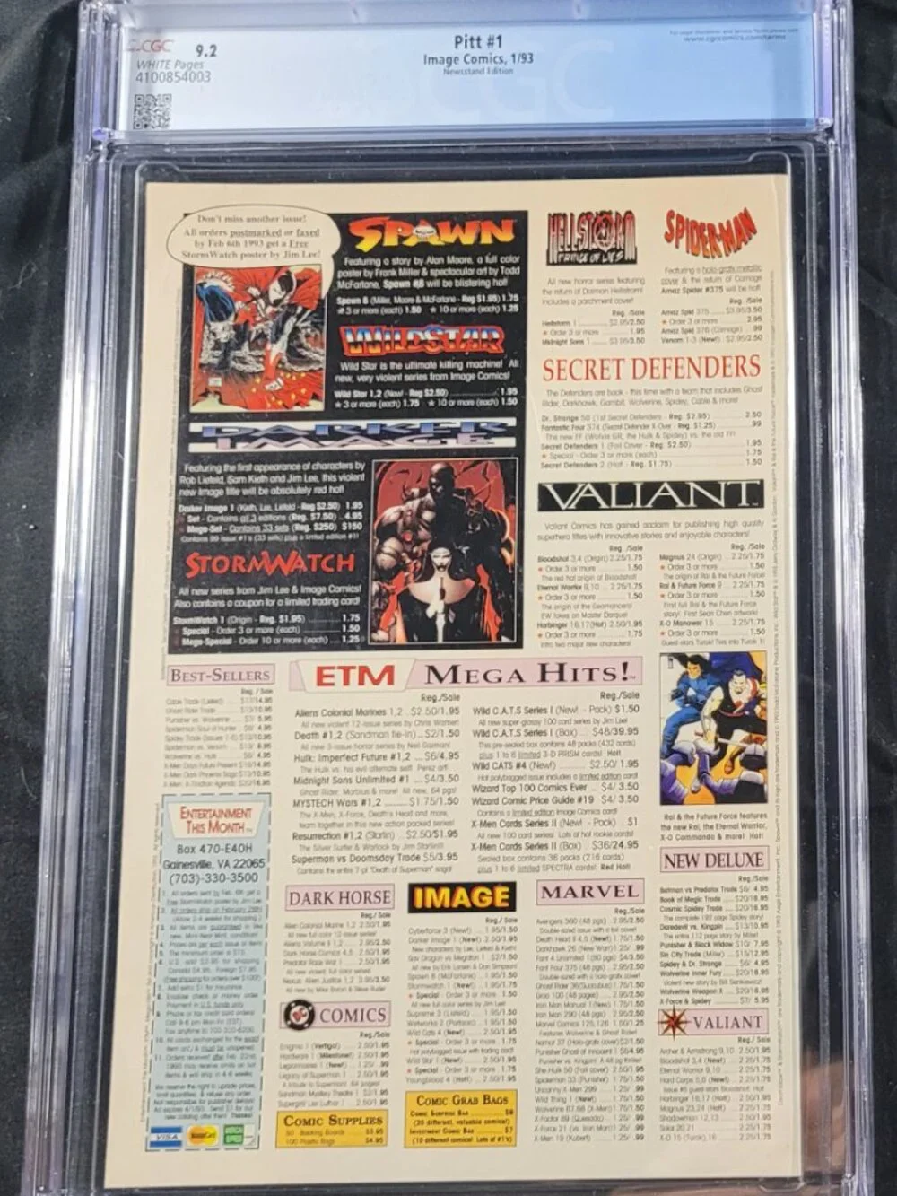 1993 Pitt #1 Image Comics Newsstand Edition CGC Graded 9.2 Near Mint-